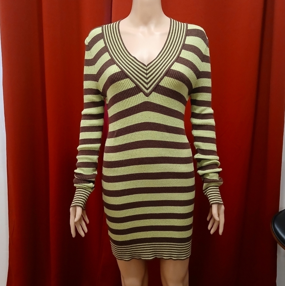 Once & Again Green and Brown Long Sleeve Dress size Medium​​​